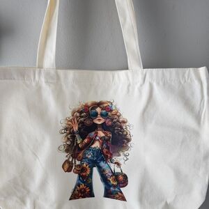 Stylish Cream Tote Bag with Artistic Design